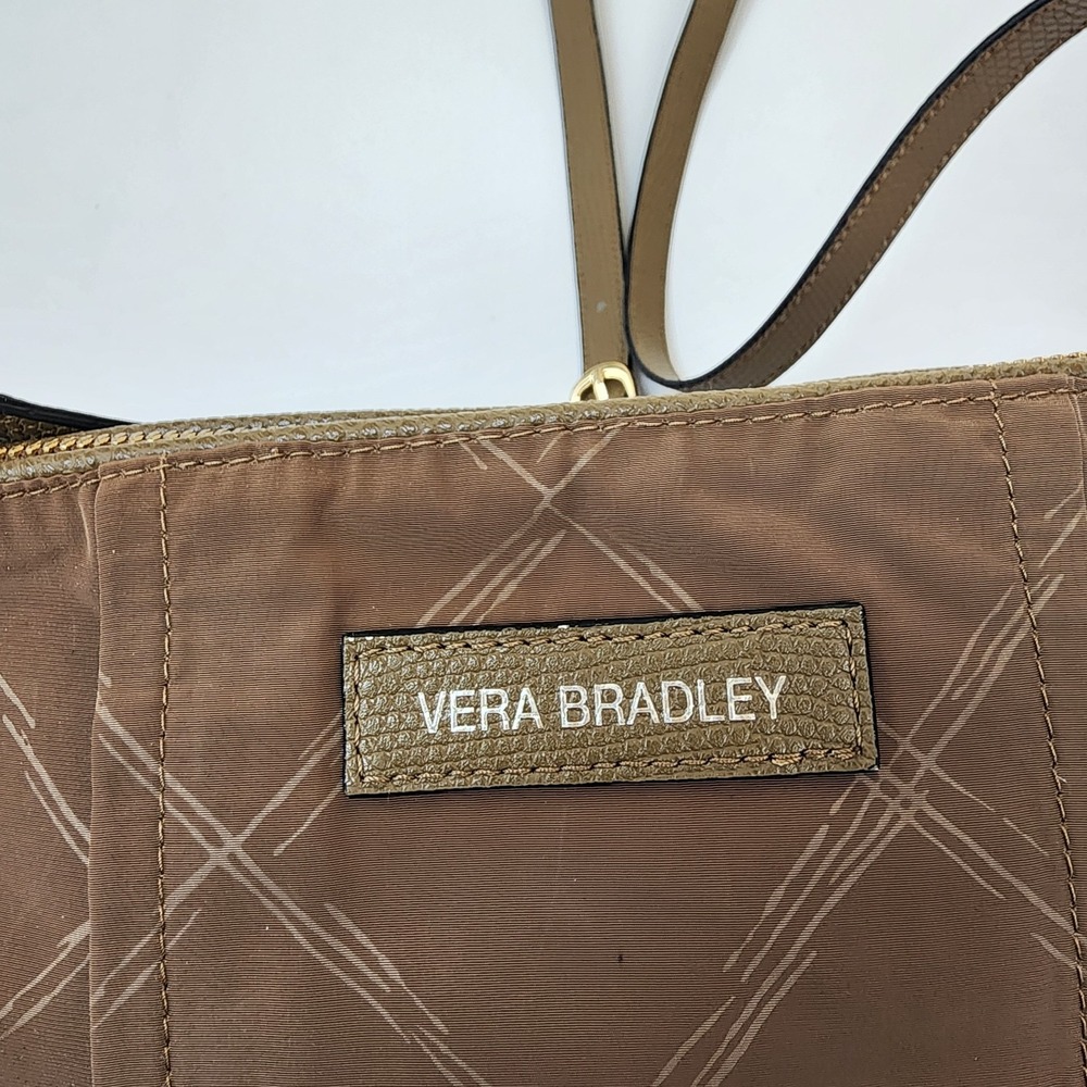 Vera Bradley Preppy Poly Crossbody Bag Tan Diamond Pattern Toast Bag - Picture 5 of 12